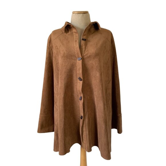 IC By Connie K XL Brown Faux Suede Shirt Jacket/ Back Zip & Button Front Closure - Picture 1 of 13